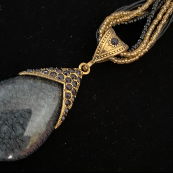 Vintage 70’s Bohemian Blue Goldstone Pendant Necklace - Picture 7 of 10